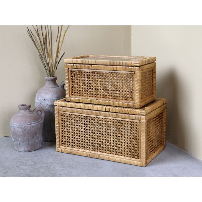 Box in French wicker w. glass set of 2