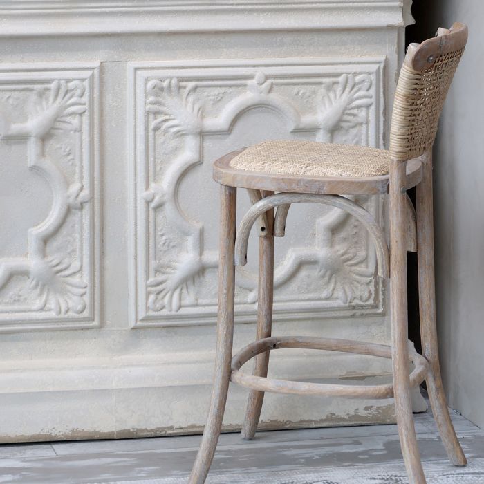 French Bar stool w. wicker seat & backrest