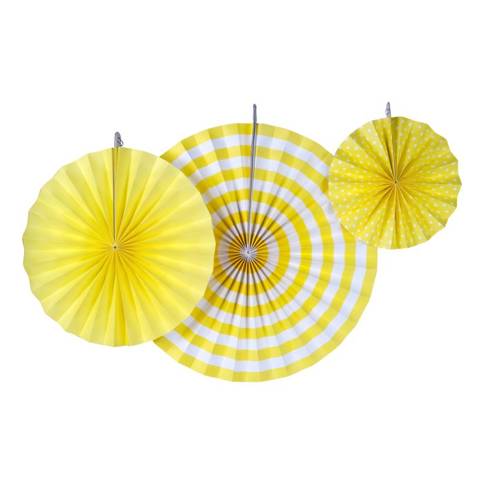 Paper Yellow Fan Set  of 3