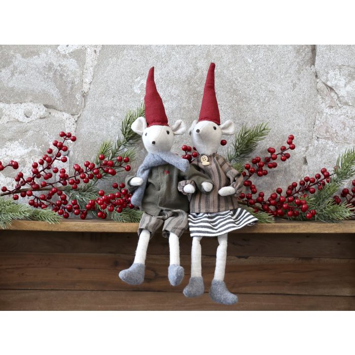 Asger & Agnes Christmas Mice seated set of 2