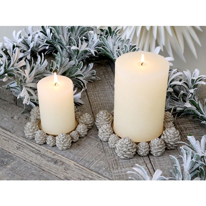Candle Tray w. pine cones & glitter