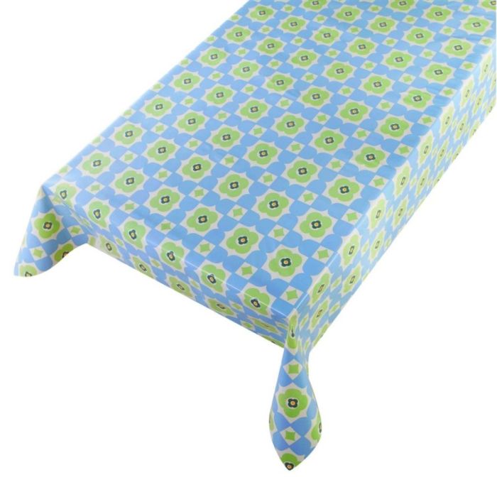 Retro Floral Pvc Tablecloth blue 140cmx20mtr