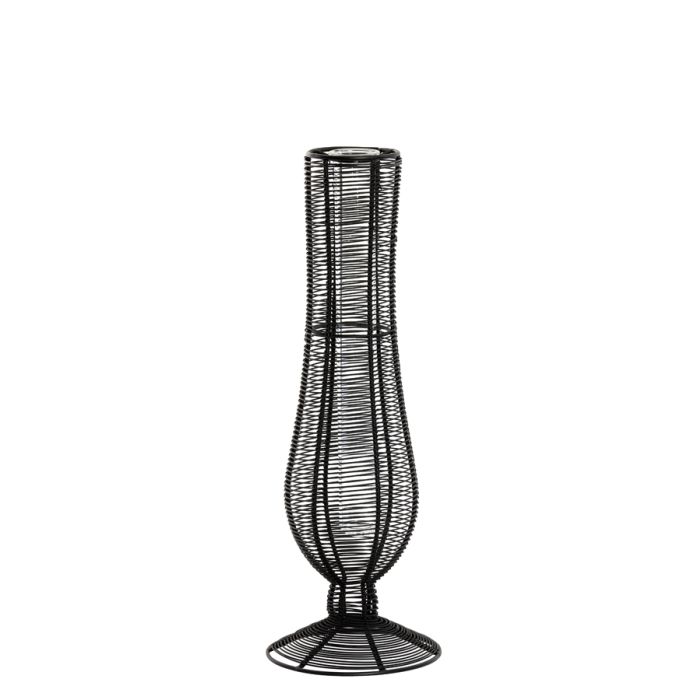 Vase deco Ø17x50 cm TUPURI matt black-glass clear