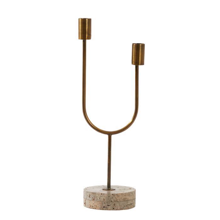 Candle stick 2L 12x10x35 cm FLORIKE antique br+sand travert