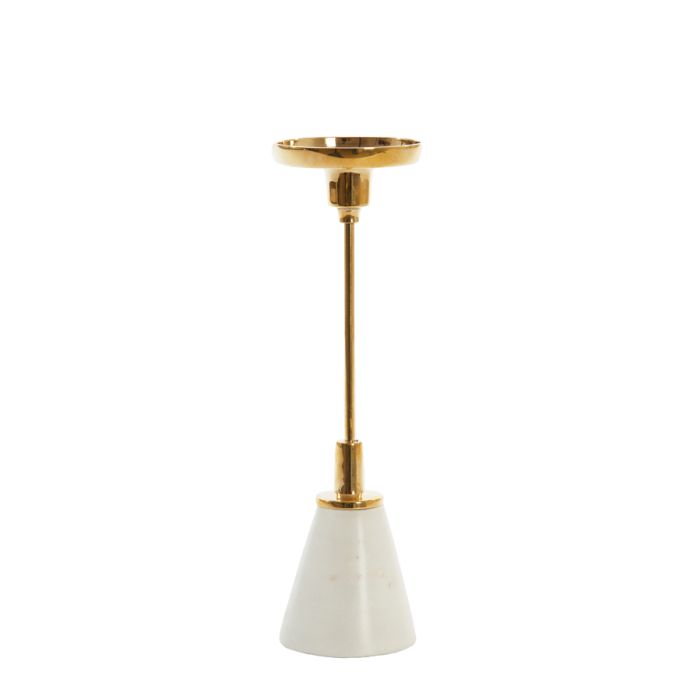 Candle stick Ø8,5x28 cm JOLIAN marble white+shiny gold