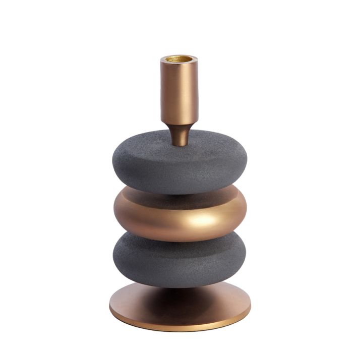 Candle stick Ø11x20 cm VELOUS brown-bronze+matt black