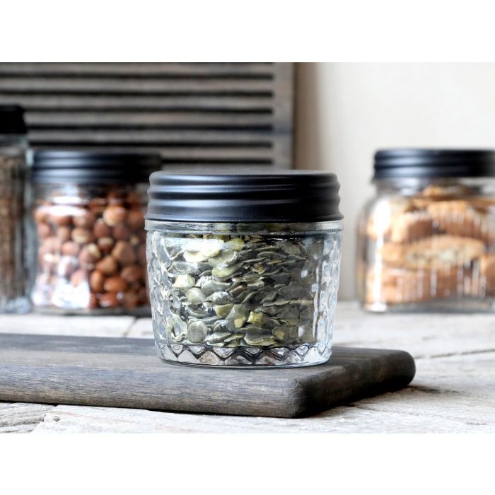 Storage jar w. pattern & black lid