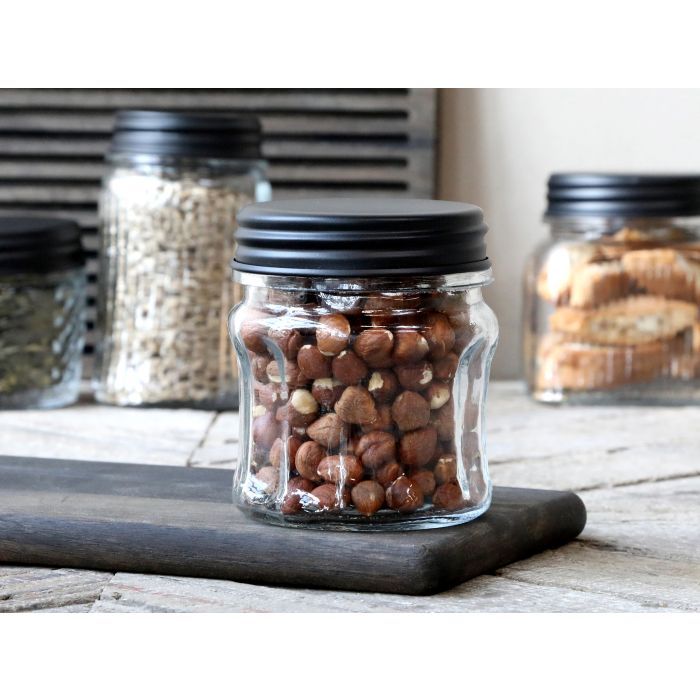 Storage jar w. grooves & black lid