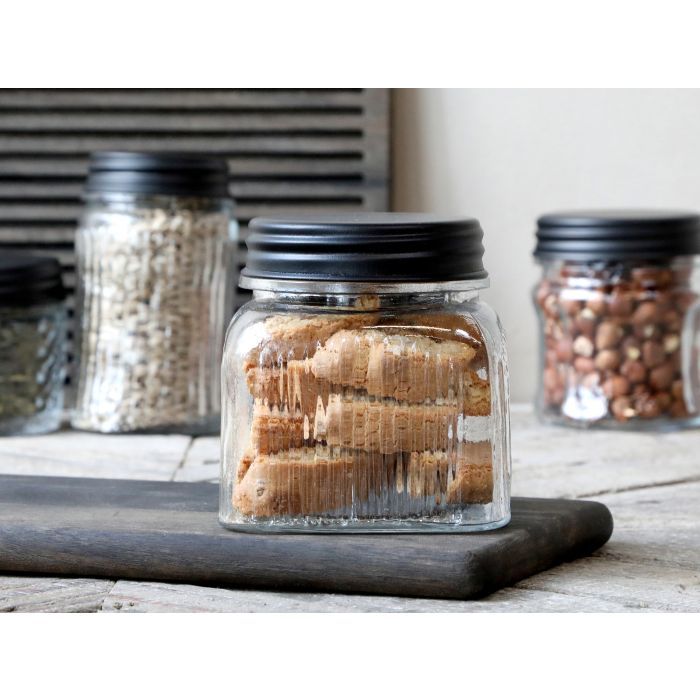 Storage jar w. grooves & black lid