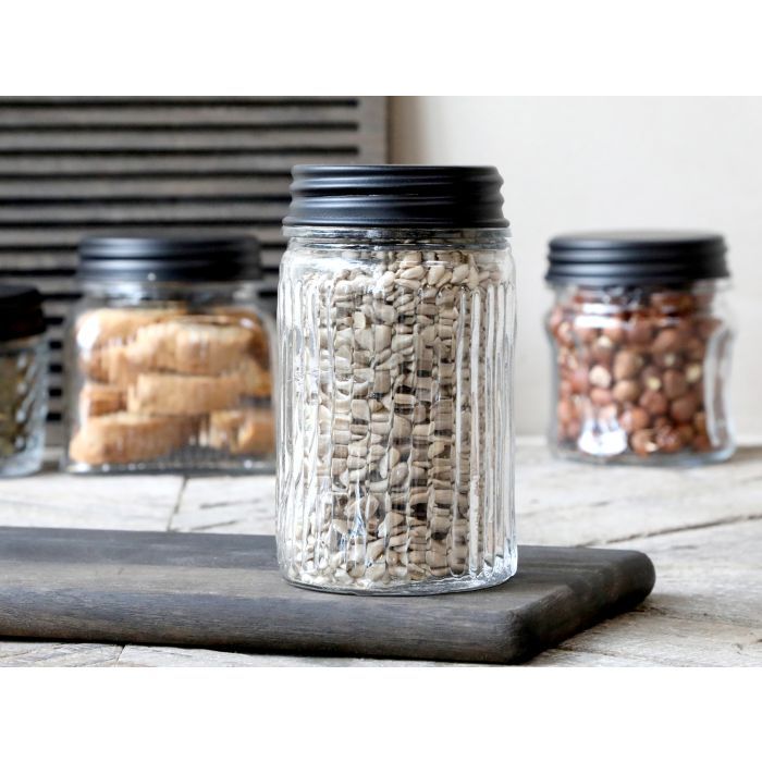 Storage jar w. grooves & black lid