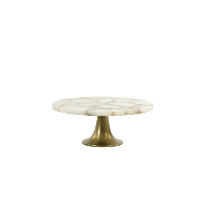 Dish on base Ø33x13 cm LAYO white agate+ant. bronze