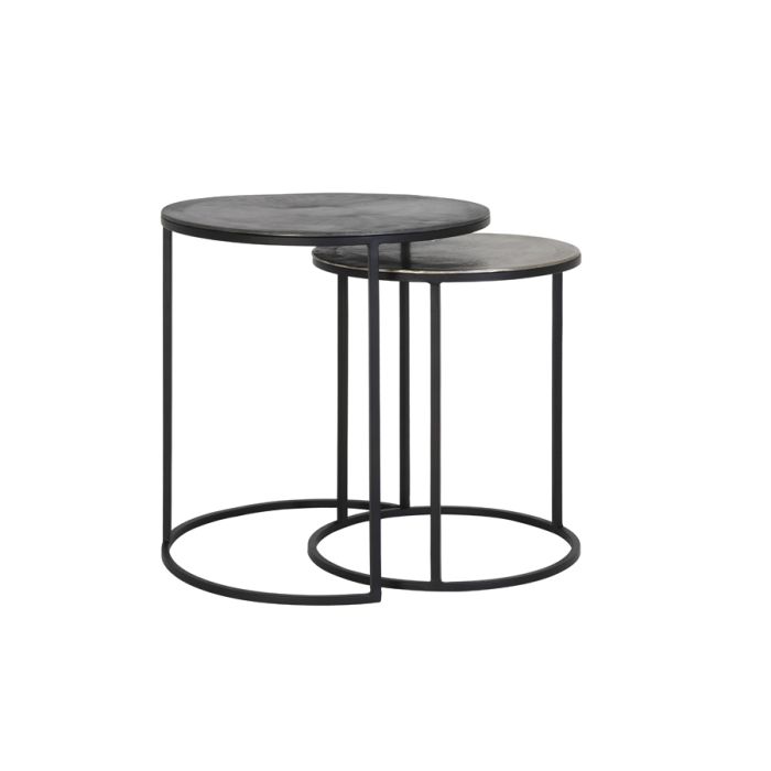 Side table S/2 Ø40x45+Ø49x50,5 cm TALCA raw lead+antiq lead