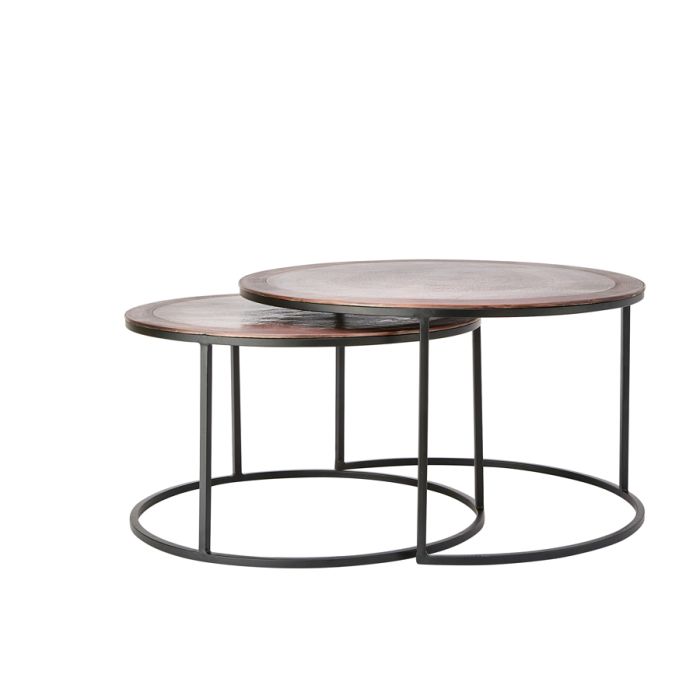 Coffee table S/2 Ø65x39+Ø75x45 cm TALCA ant copper+black