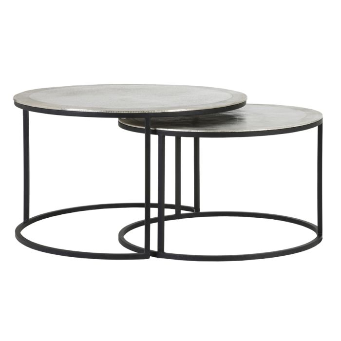 Coffee table S/2 Ø67,5x39,5+Ø75x45 cm TALCA raw nickel