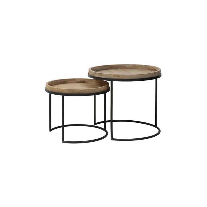 Side table S/2 Ø50x44+Ø60x54 cm COPAN black+wood