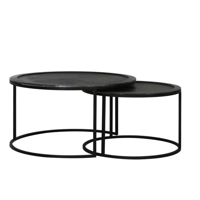 Coffee table S/2 Ø60x38+Ø78x42 cm TALCA lead antiq deep edge