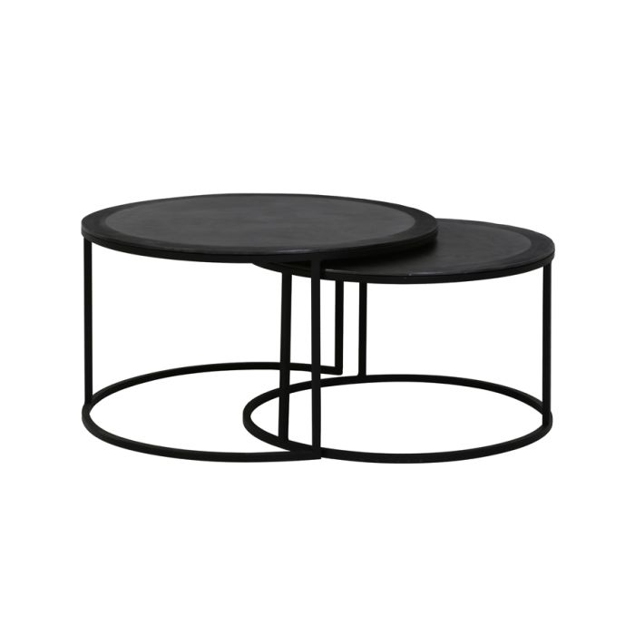 Coffee table S/2 Ø67,5x39,5+Ø75x45 cm TALCA lead antiq edge