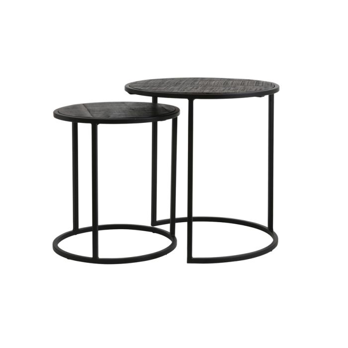 Side table S/2 Ø40x45+Ø50x52 cm DOBA wood antique-matt black