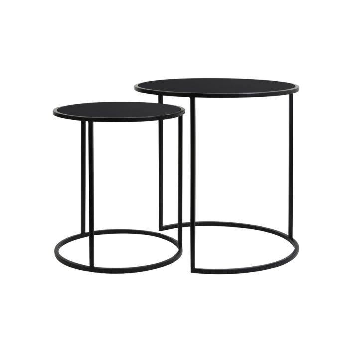 Side table S/2 Ø40x45+Ø50x52 cm DUARTE glass black-matt blck