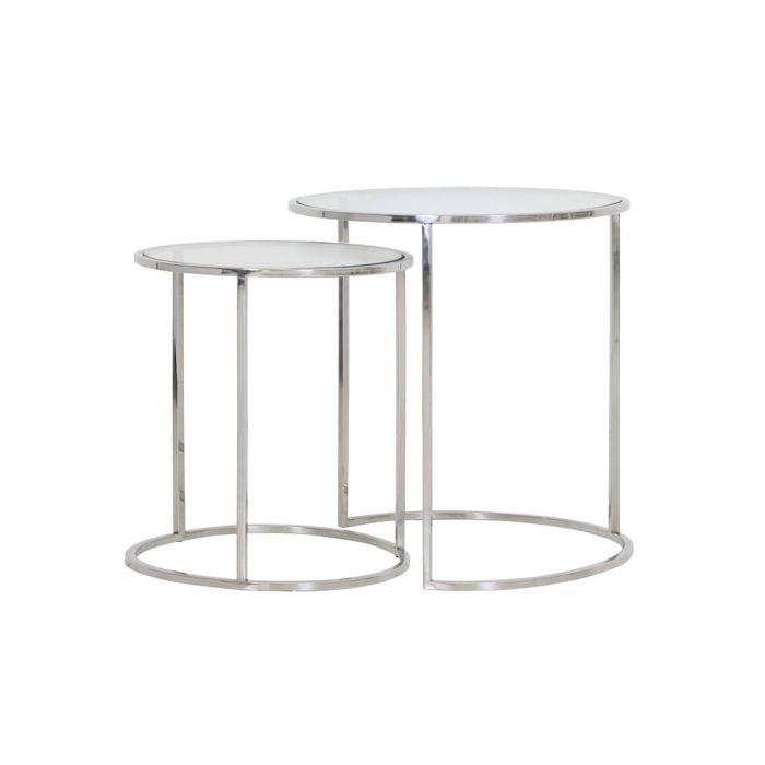 Side table S/2 Ø40x45+Ø50x52 cm DUARTE nickel+glass