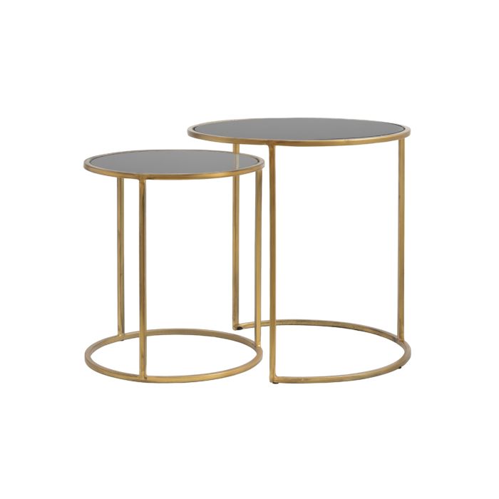 Side table S/2 Ø40x45+Ø50x52 cm DUARTE smoked glass-gold