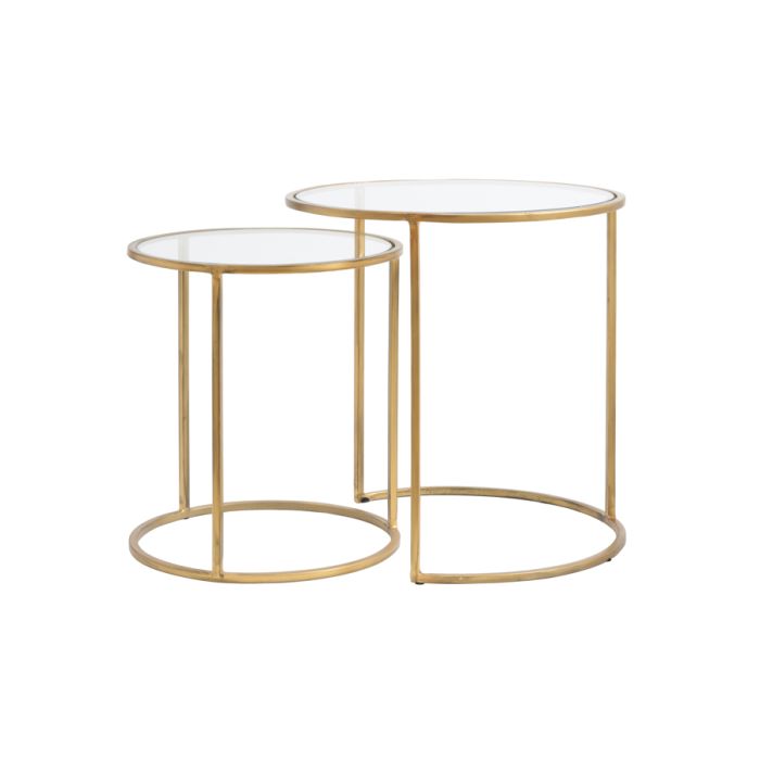 Side table S/2 Ø40x45+Ø50x52 cm DUARTE glass-gold