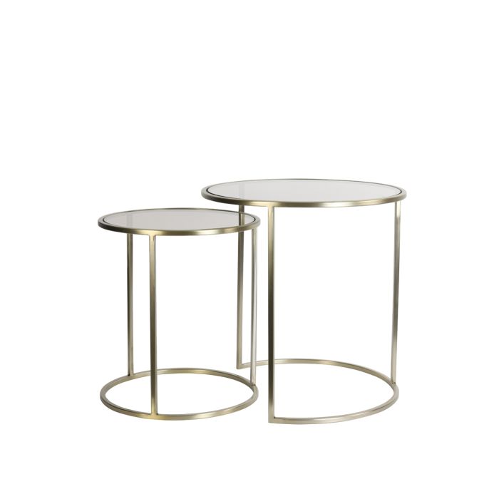 Side table S/2 Ø40x45+Ø50x52 cm DUARTE gls brown+light gold