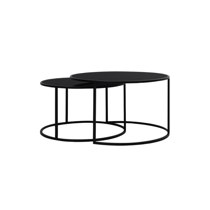 Coffee table S/2 Ø65x39+Ø75x44 cm DUARTE gls black-matt blck