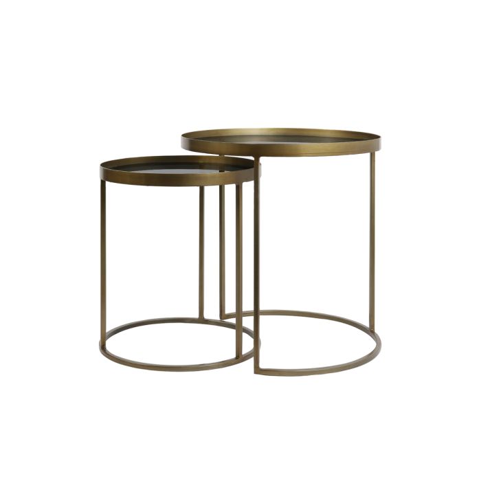 Side table S/2 Ø40x45+Ø50x52 cm TALEK smoked glass-ant bronz