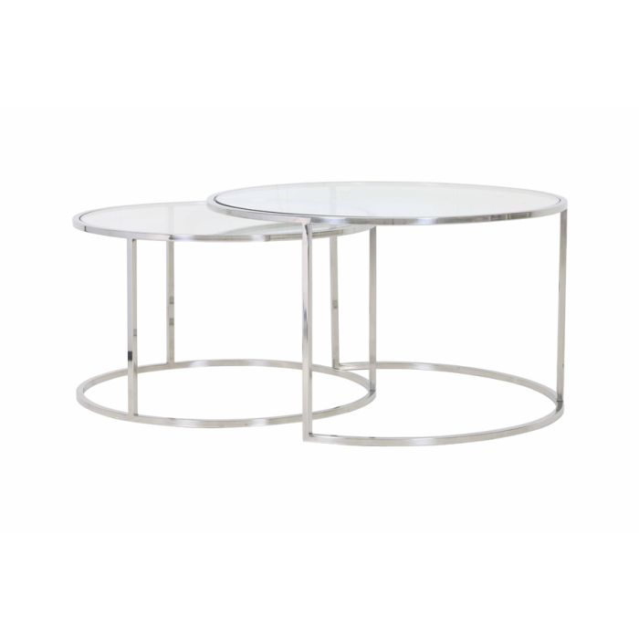Coffee table S/2 Ø65x39+Ø75x44 cm DUARTE nickel+glass