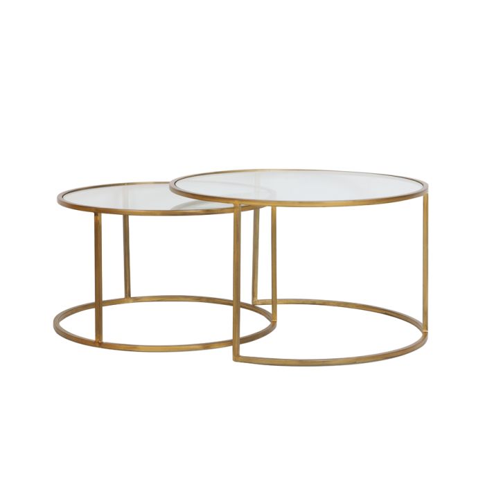 Coffee table S/2 Ø65x39+Ø75x44 cm DUARTE glass-gold