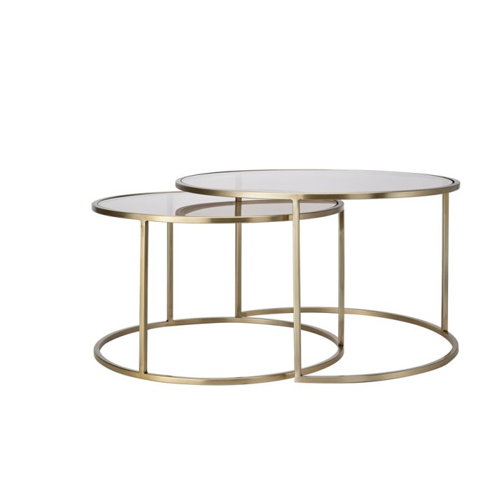 Coffee table S/2 Ø65x39+Ø75x44 cm DUARTE gls brown+l gold