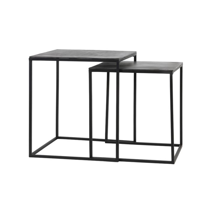 Side table S/2 40x40x45+44,5x44,5x50,5 cm BANOS raw lead ant