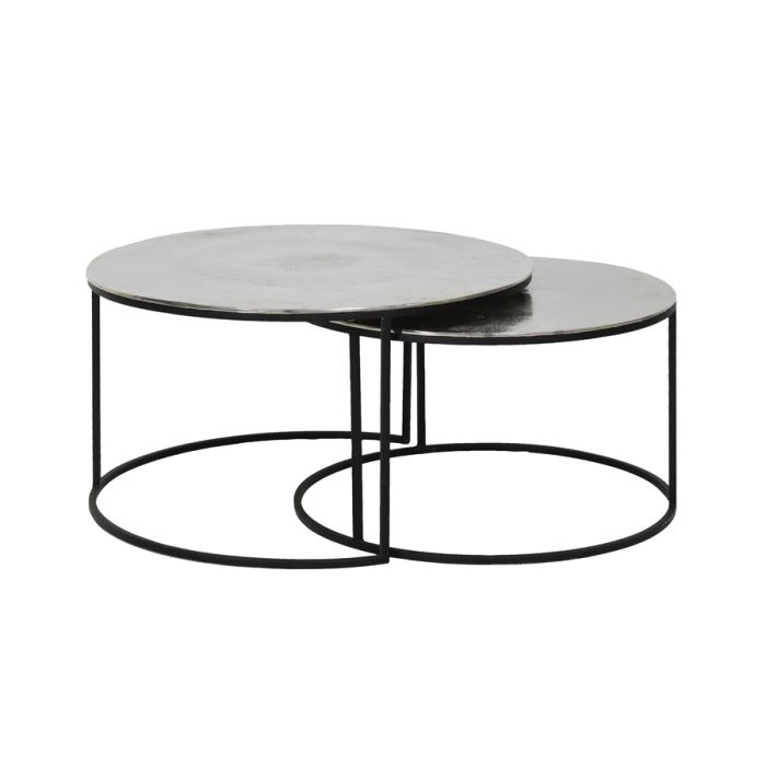 Coffee table S/2 Ø55x37+Ø75x41 cm THIZAS raw nckl-matt black