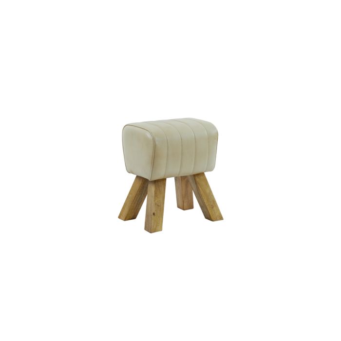 Stool 40x31x46 cm RAMY leather sand+wood natural