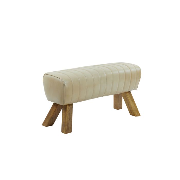 Bench 90x31x46 cm RAMY leather sand+wood natural