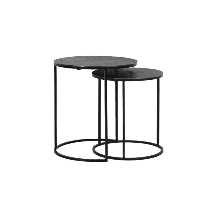 Side table S/2 Ø41x46+Ø49x52 cm RENGO texture black nickel