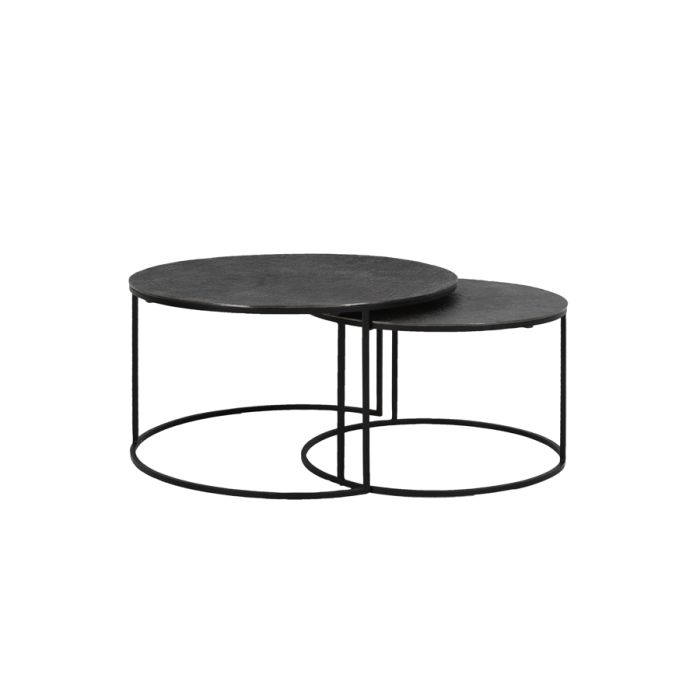 Coffee table S/2 Ø61x37+Ø76x41 cm RENGO texture black nickel