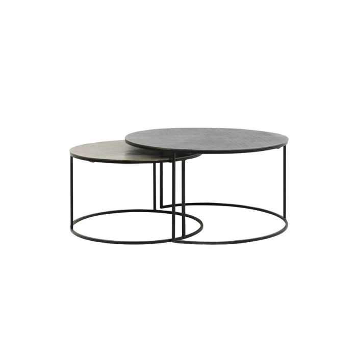 Coffee table S/2 Ø61x37+Ø76x41 cm RENGO texture black+ant br