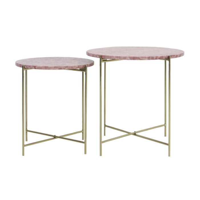 Side table S/2 Ø40x45+Ø49,5x50,5 cm DELON marble pink-gold