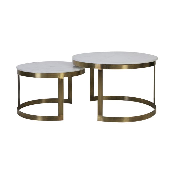 Coffee table S/2 Ø60x40+Ø75x47 cm PERLATO mrbl whit-ant brnz