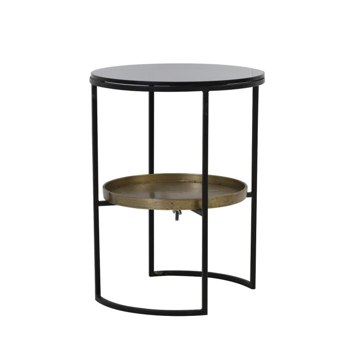 Side table Ø43x57 cm ROWDY glass black+antique bronze