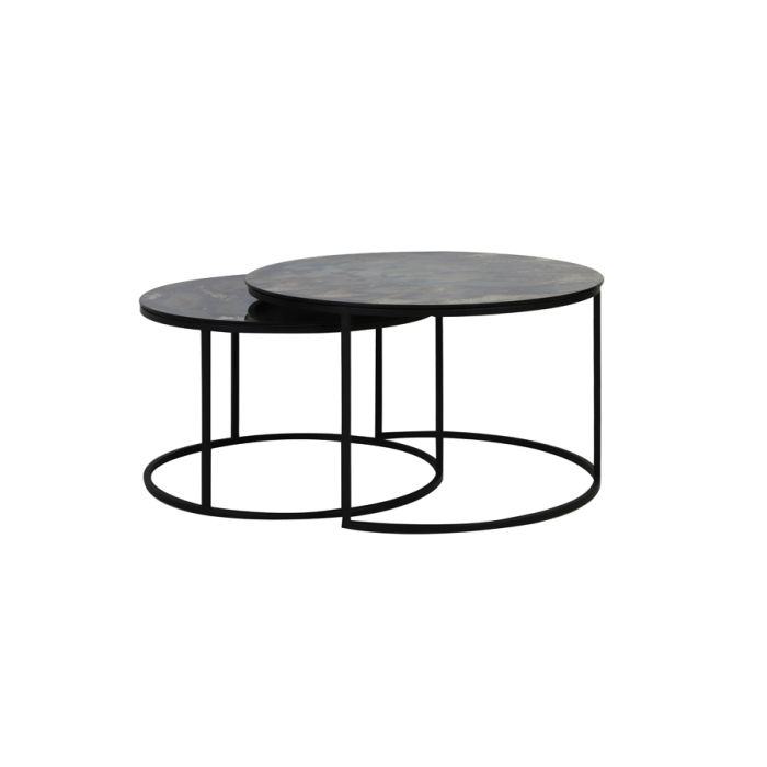 Coffee table S/2 Ø66x40+Ø76x45 cm TABUN glass ant-matt black