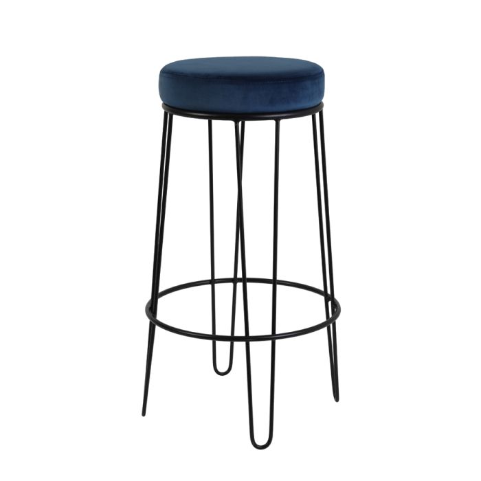 Bar stool Ø41x73 cm ALICE velvet dark blue+black