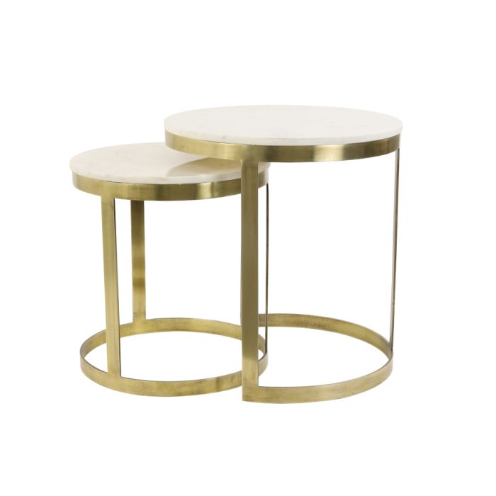 Side table S/2 Ø41x46+Ø49x52 cm PERLATO marble whte+ant brnz