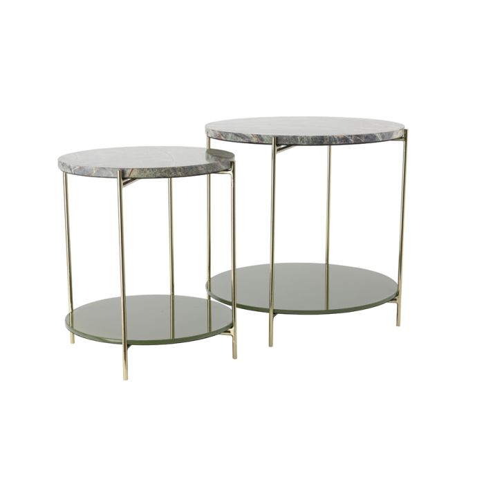 Side table S/2 Ø42x45+Ø52x50 cm BESUT marble green+glass