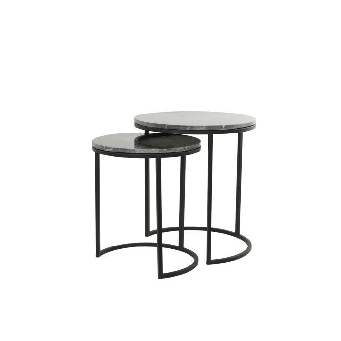 Side table S/2 Ø41x48+Ø49x53,5 cm ALFIO brown marble+black