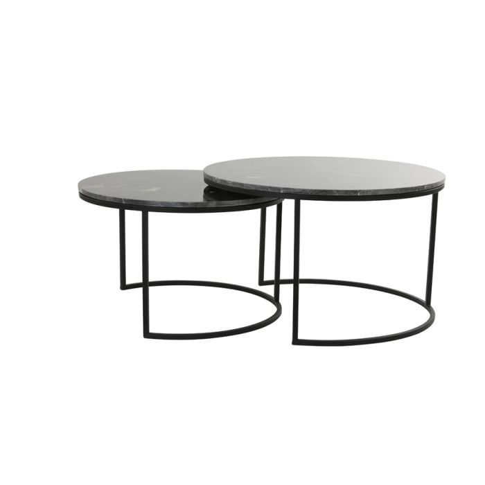 Coffee table S/2 Ø65,5x40,5+Ø75x45,5 cm ALFIO brwn mrbl+blck