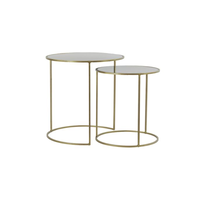 Side table S/2 Ø40x45+Ø50x52 cm EVATO glass green+ant bronze