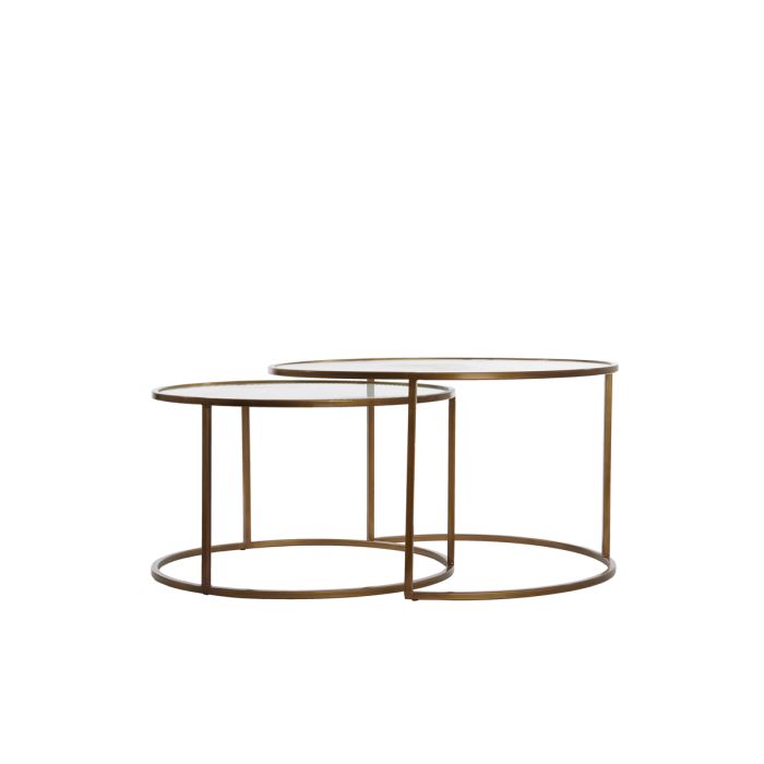 Coffee table S/2 Ø65x39+Ø75x44 cm FERATI glass clear+gold